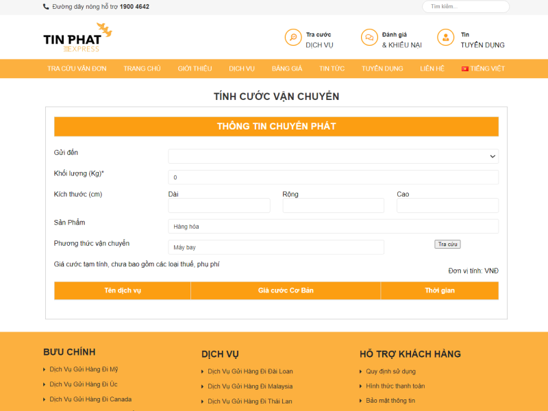 Tra cứu trên website của Tín Phát Express