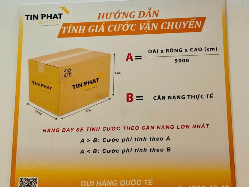 Giá cước sẽ tính dựa trên cân nặng và thể tích hàng hóa