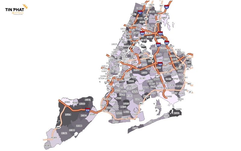 Phân chia mã ZIP theo 5 quận của New York City