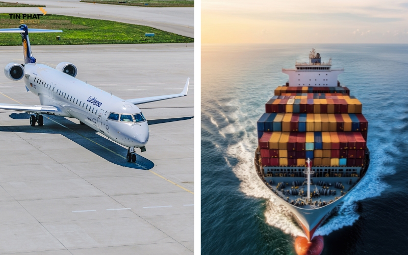 Vận chuyển đường hàng không và đường biển có sự chênh lệch lớn về thời gian, chi phí và phù hợp với nhu cầu khác nhau.