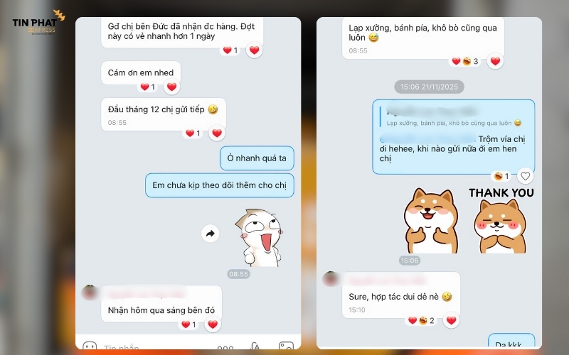 Tỷ lệ giao đúng hẹn của Tín Phát đạt 99.2% trong năm 2024. Chúng tôi đã giao thành công 12.500+ đơn hàng từ 2020 đến 2024. Thời gian trung bình chỉ 6 - 9 ngày. 